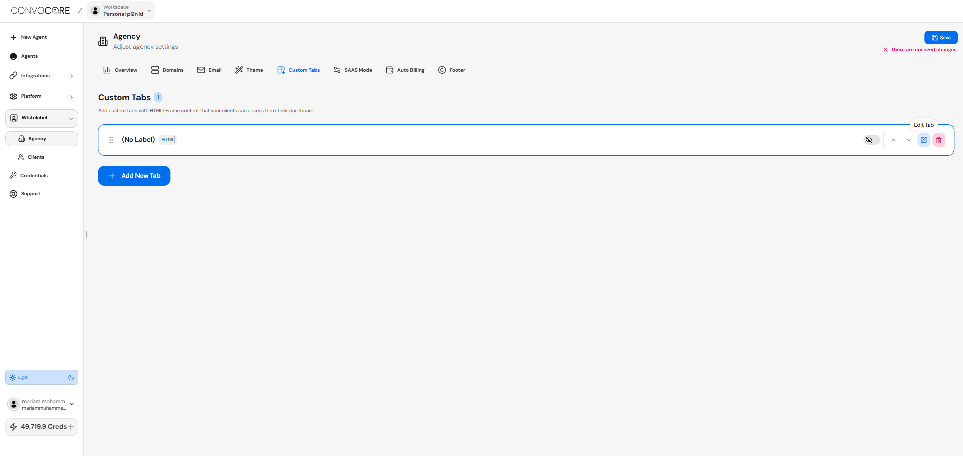 Edit Custom Tab