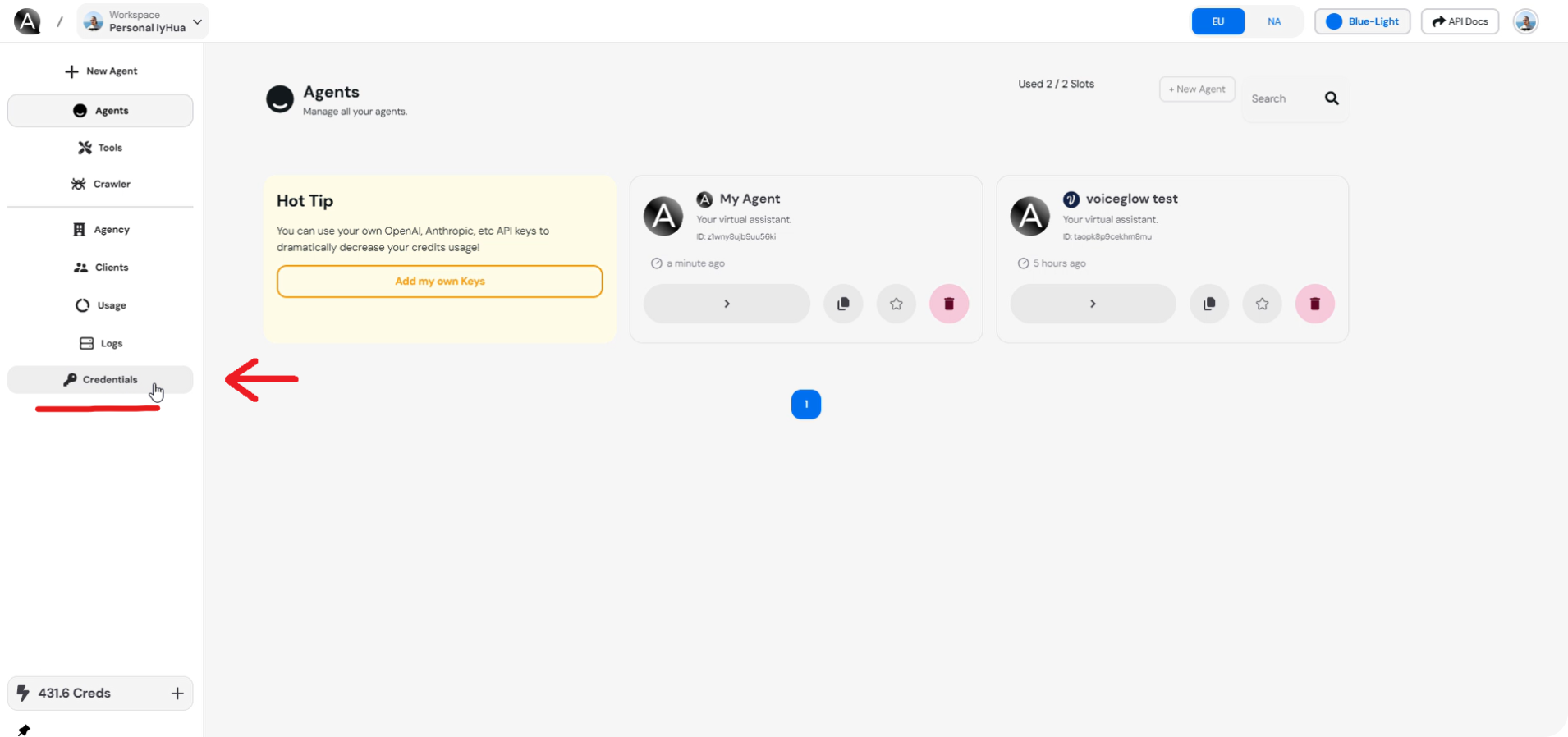Credentials Tab