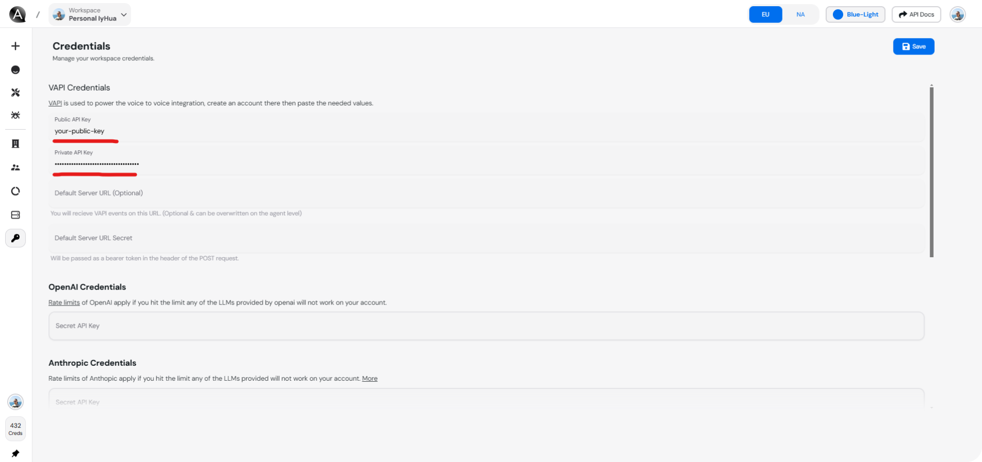 Entering VAPI Credentials