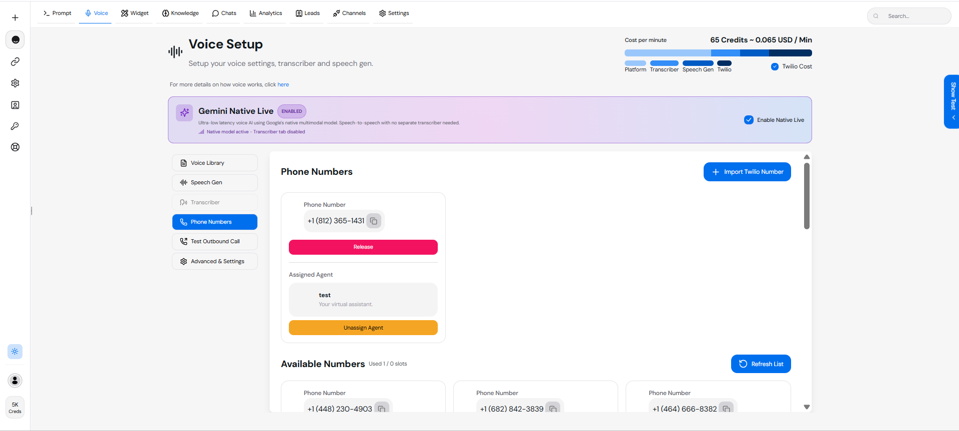 Available and Purchased Twilio Numbers