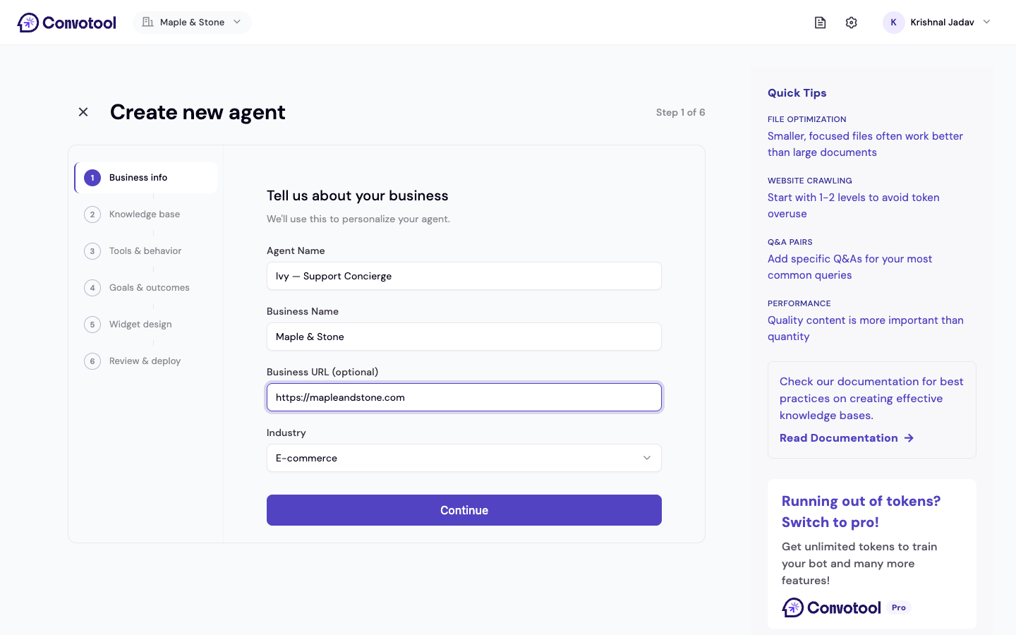 The create-agent wizard with its step-by-step sidebar