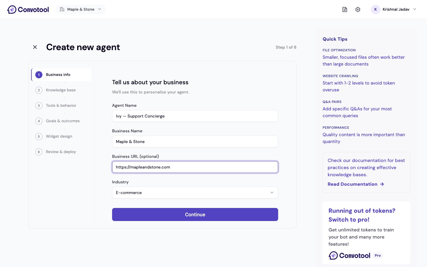 The create-agent wizard with its step-by-step sidebar