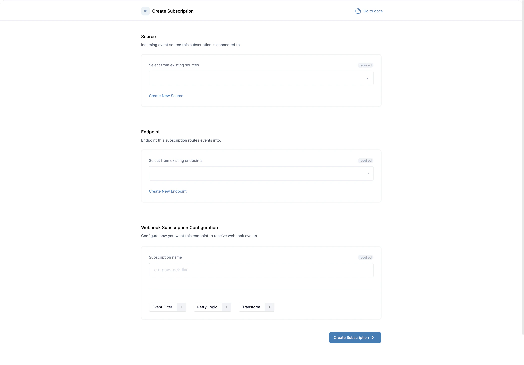 create incoming subscription