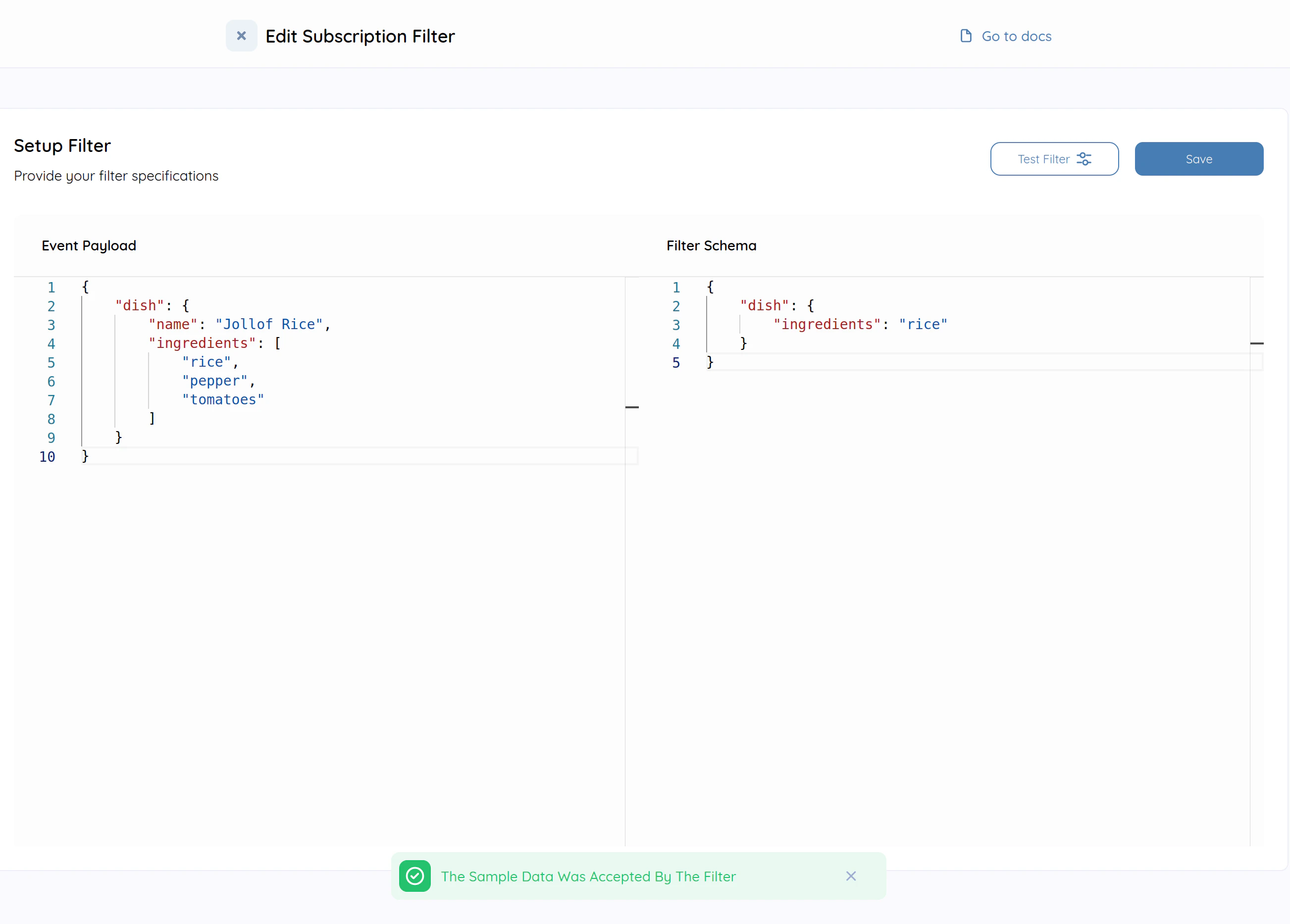subscription filter modal
