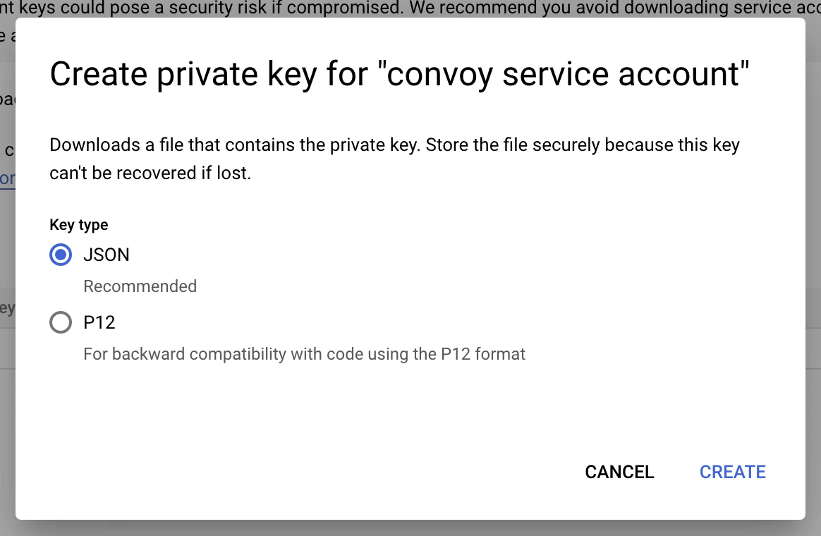 generate service account json key