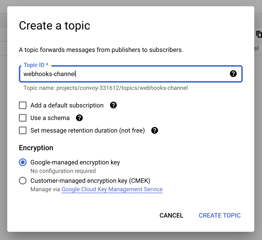 create google pubsub topic