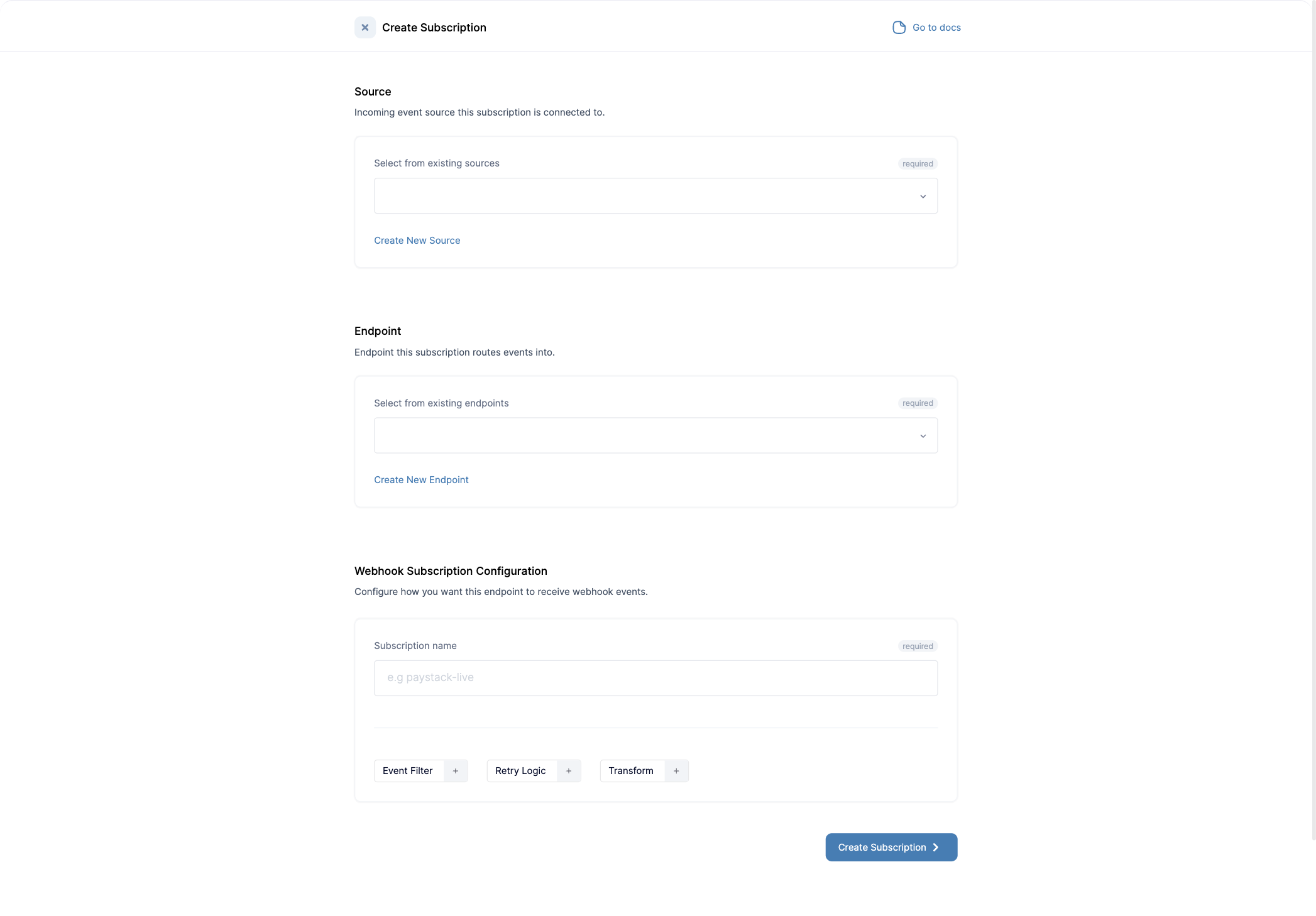 create incoming subscription