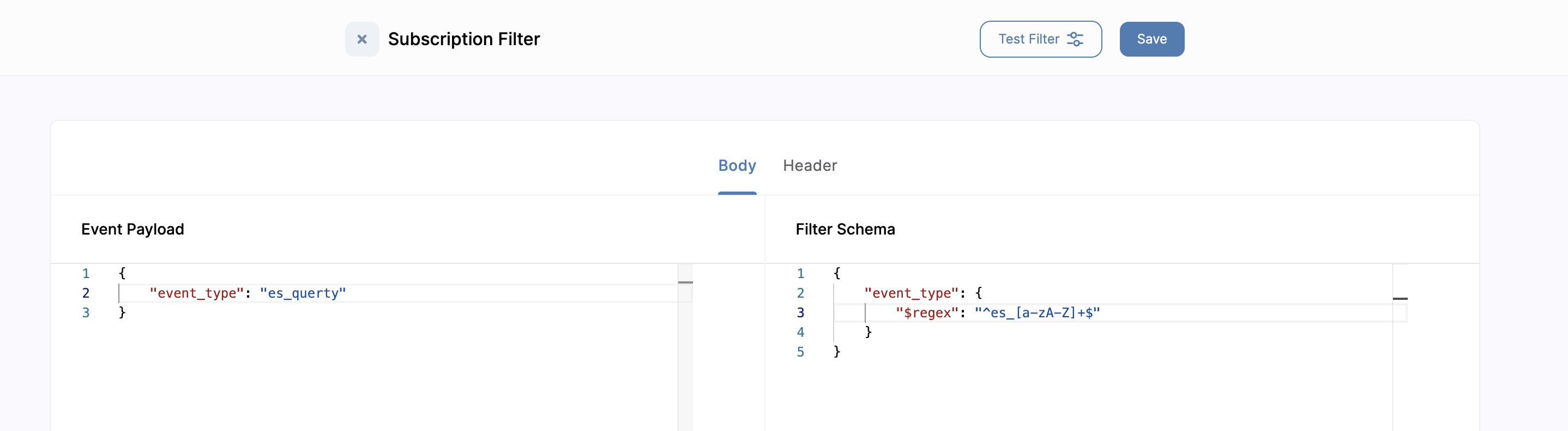 Regex filter