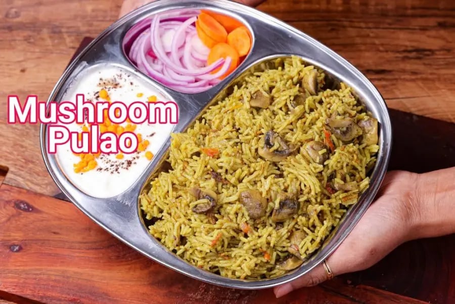 mushroom-pulav-recipe-mushroom-kadai-pulav