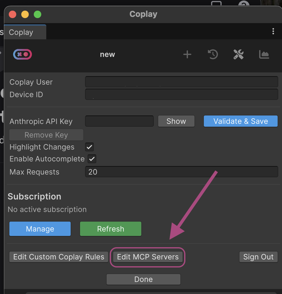 Coplay MCP Settings