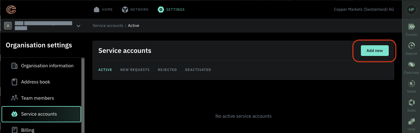 Add a new service account