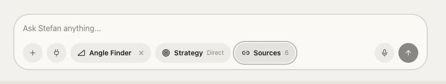 Chat composer with Angle Finder selected and Strategy and Sources controls visible
