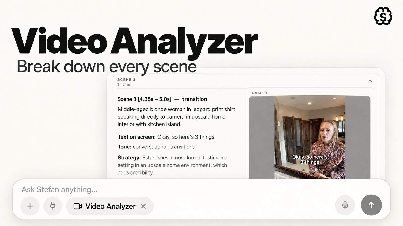 Video Analyzer cover showing a scene frame and its creative analysis