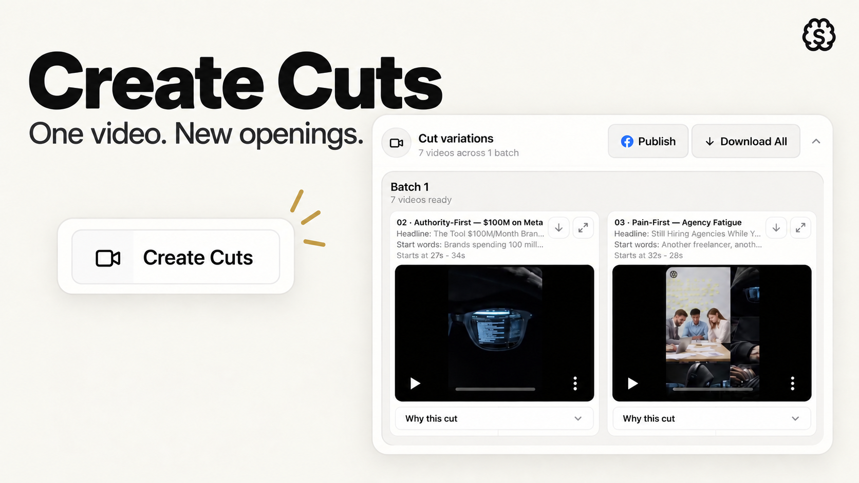 Create Cuts cover showing the action and resulting video variations