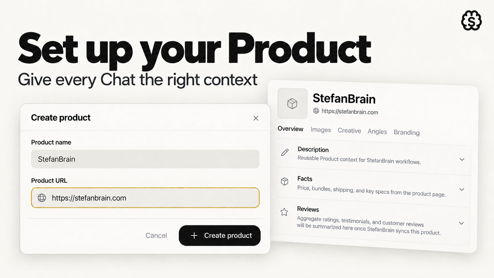 Product setup cover showing the create form and Product overview