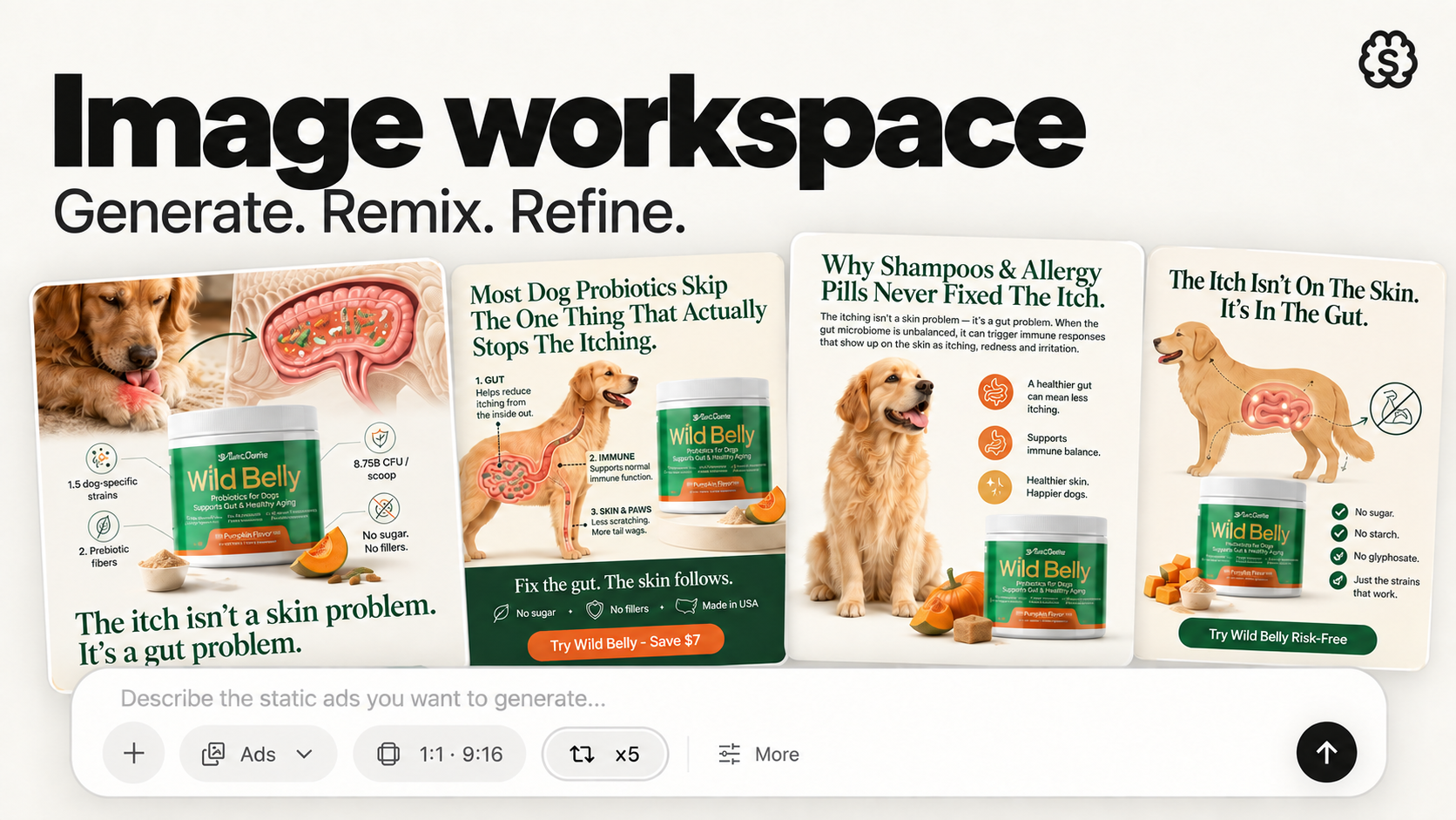 Image workspace cover showing an ad batch and generation controls