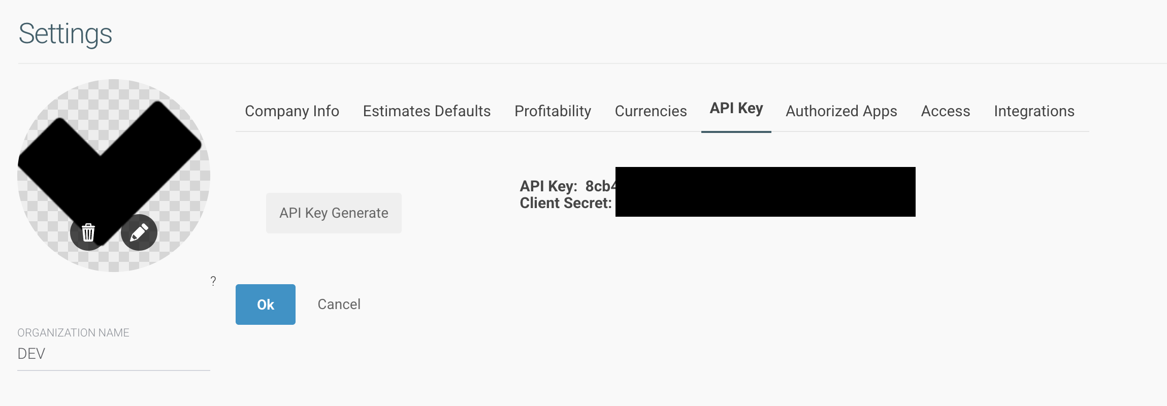 COR API Key settings page showing where to generate and manage API credentials