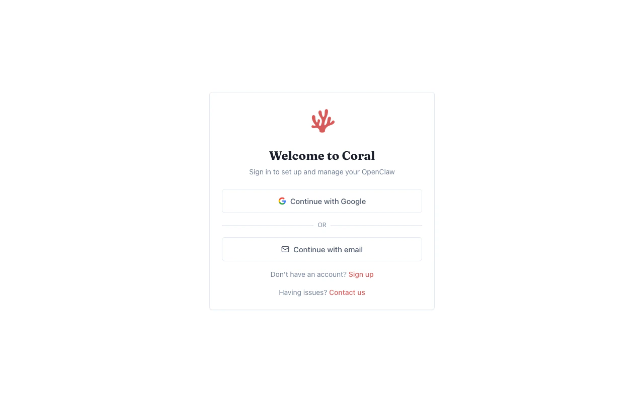 Coral login page