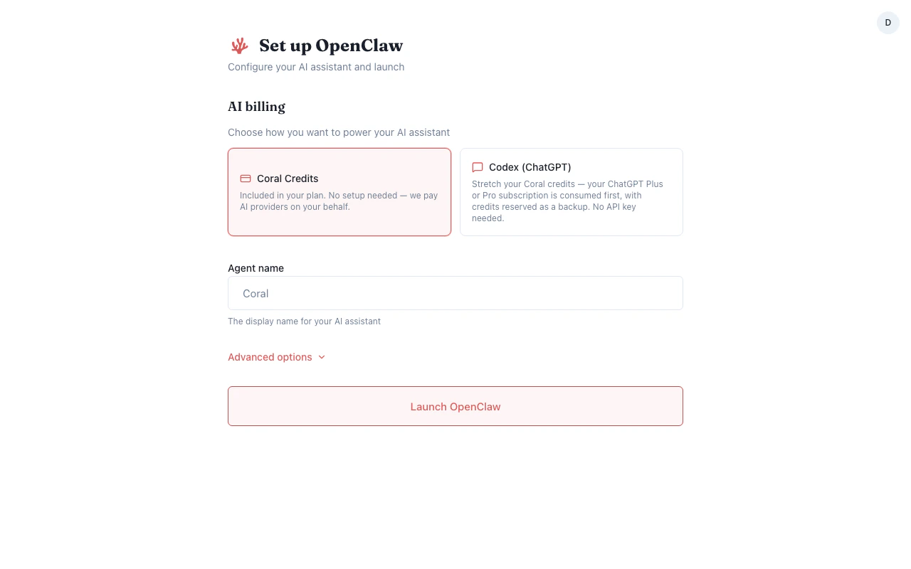 Coral onboarding wizard