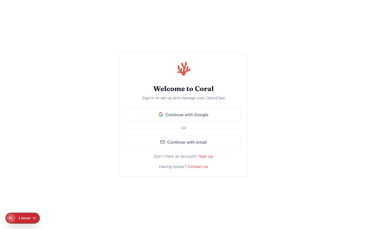 Coral login page