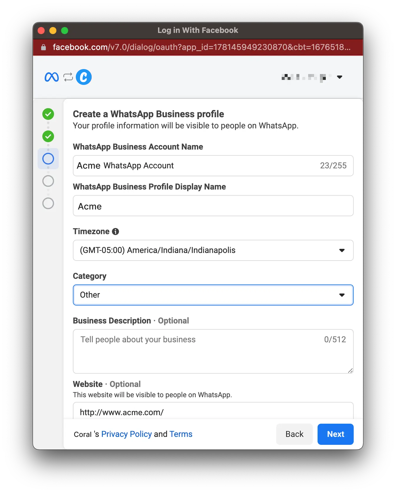 Create WhatsApp business profile