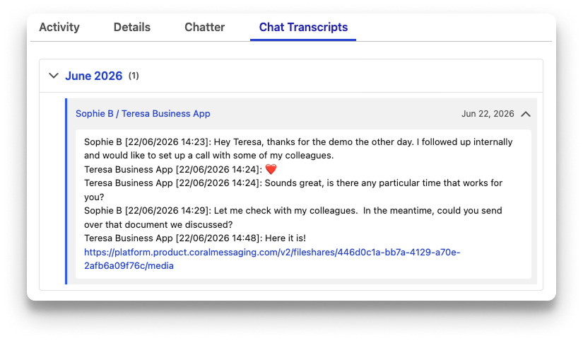 Exemplo de transcrição do Salesforce