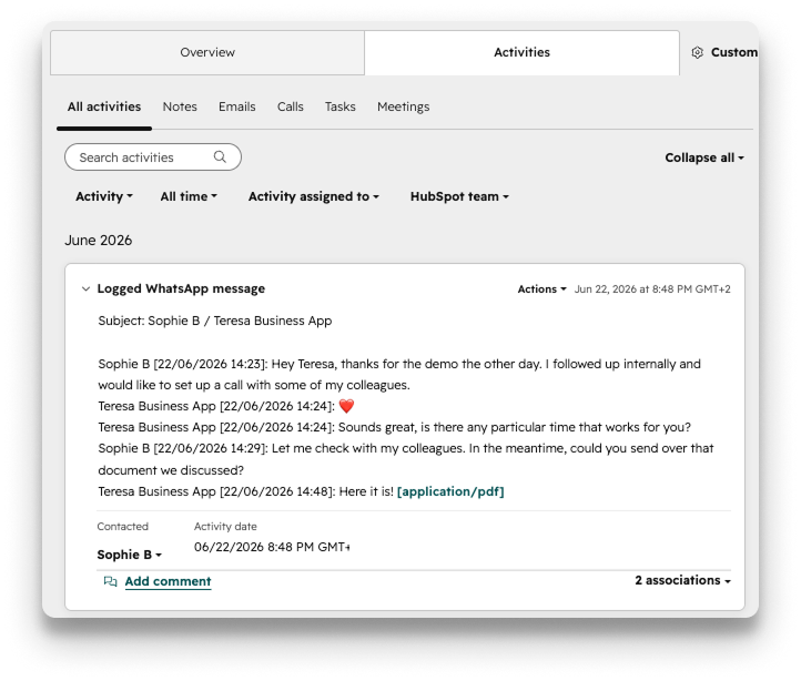 Hubspot transcript example
