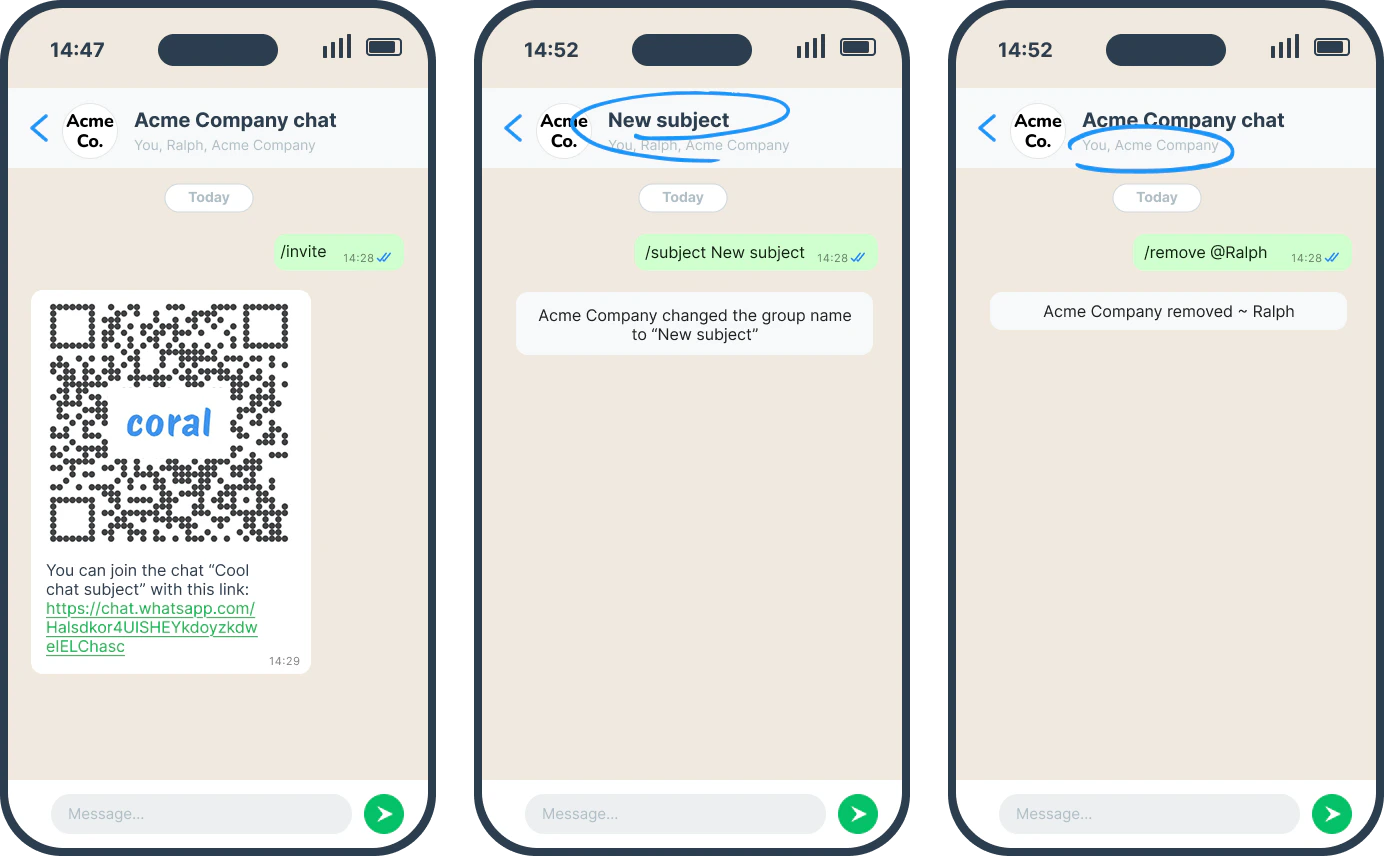 Comandos dentro del chat de grupo