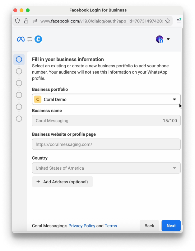 Select Meta Business Portfolio