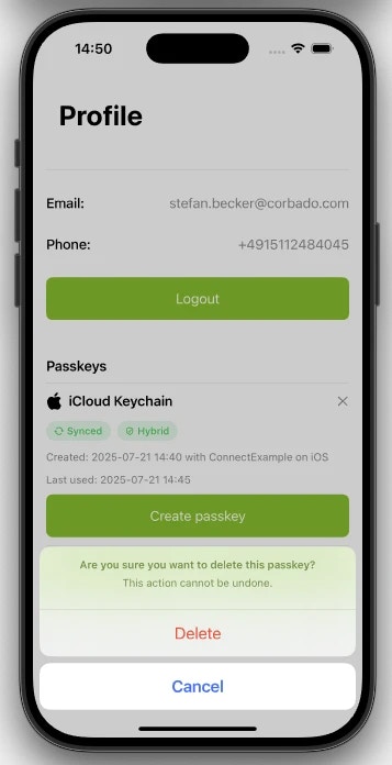 Passkey Management Delete