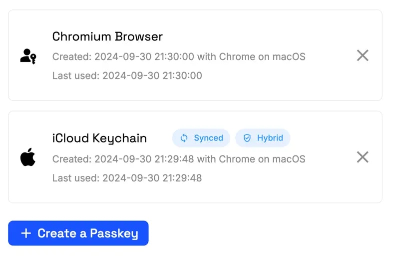 PasskeyList Component