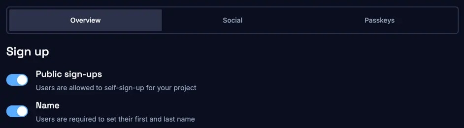 Sign-up setting