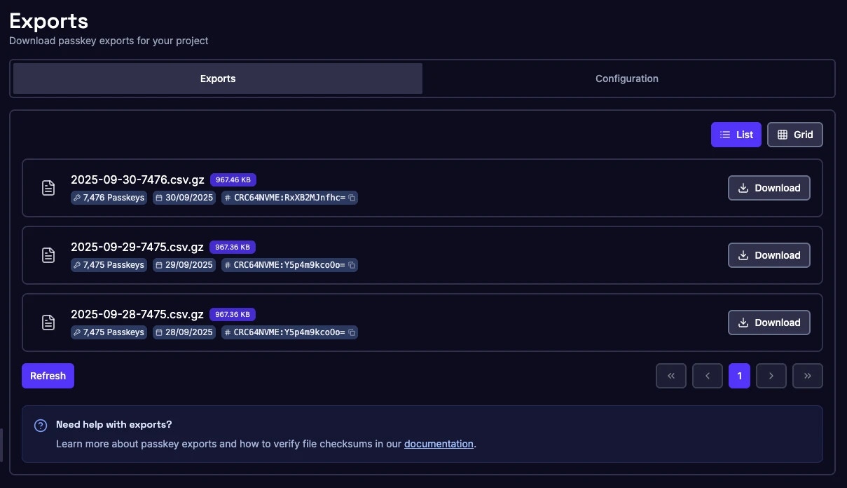Passkey Export List