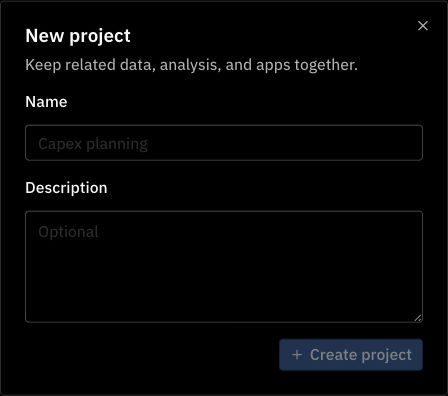 New project dialog with a name and optional description