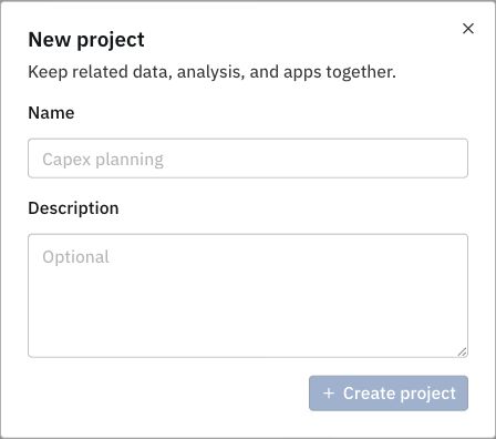 New project dialog with a name and optional description