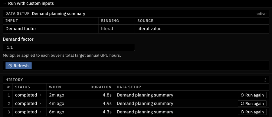 Change the demand factor before refreshing the function.