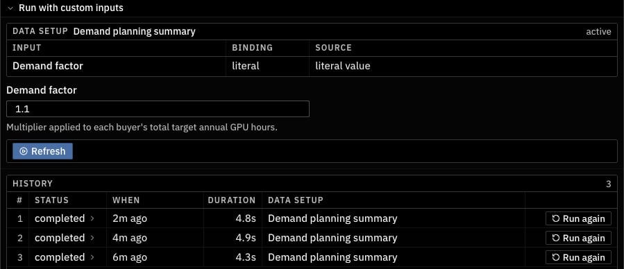 Change the demand factor before refreshing the function.