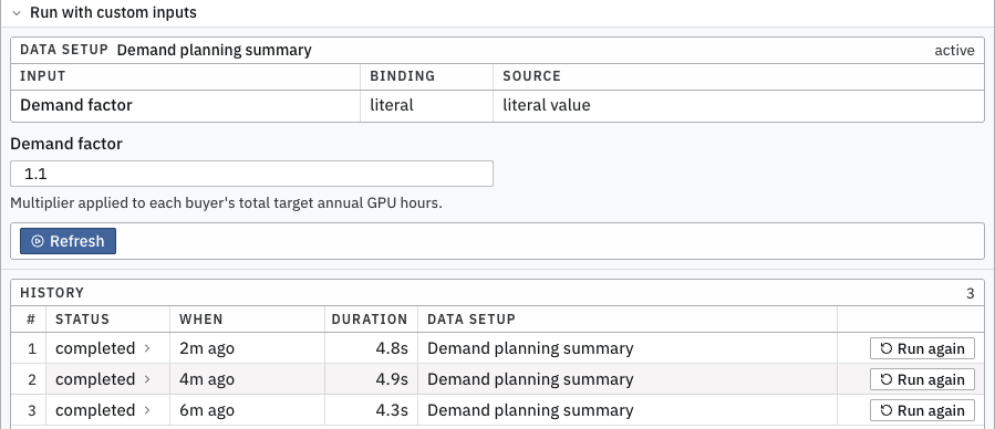 Change the demand factor before refreshing the function.