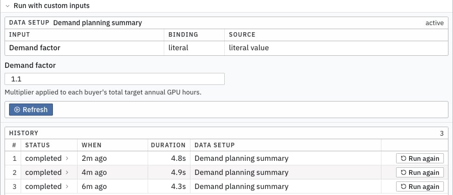 Change the demand factor before refreshing the function.