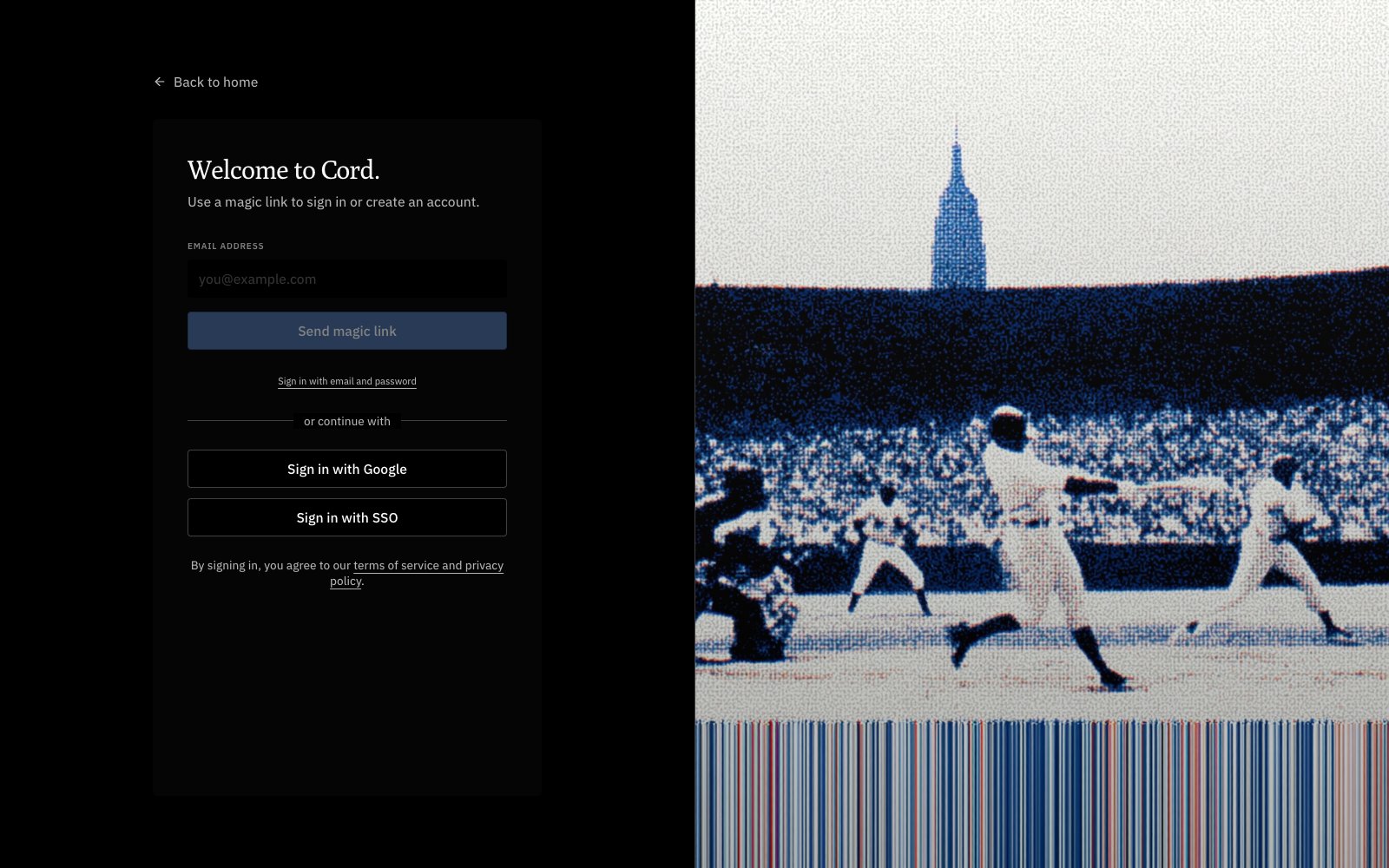 Cord sign-in page