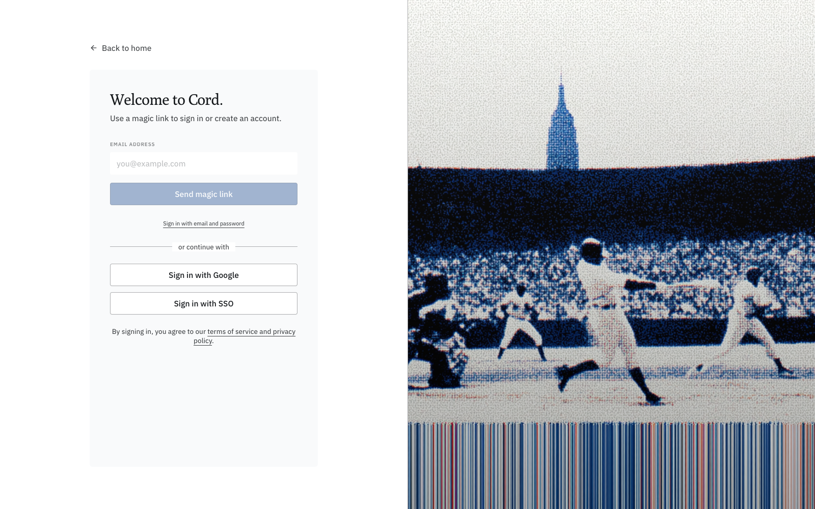 Cord sign-in page