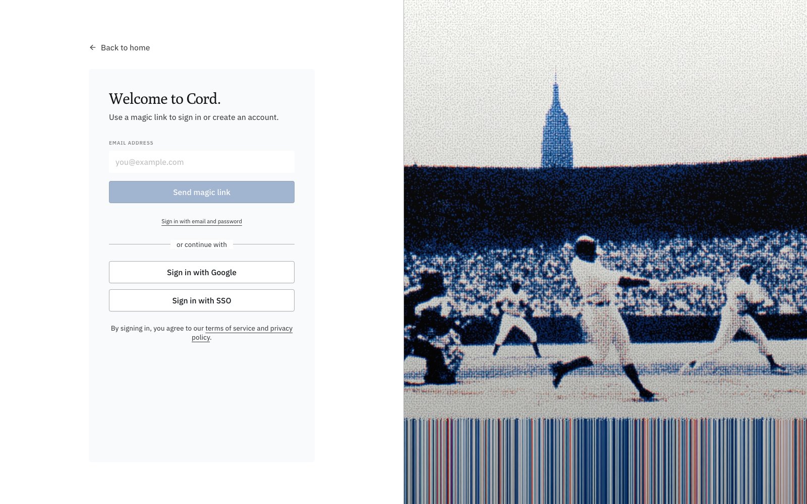Cord sign-in page