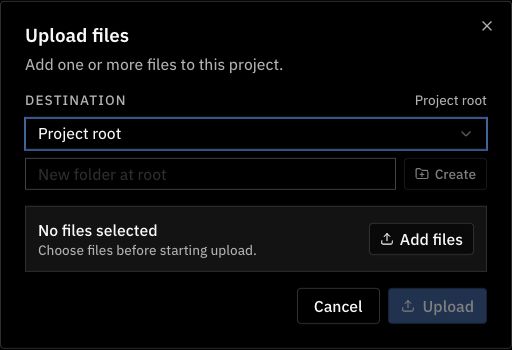 Upload files dialog with destination and file selection controls