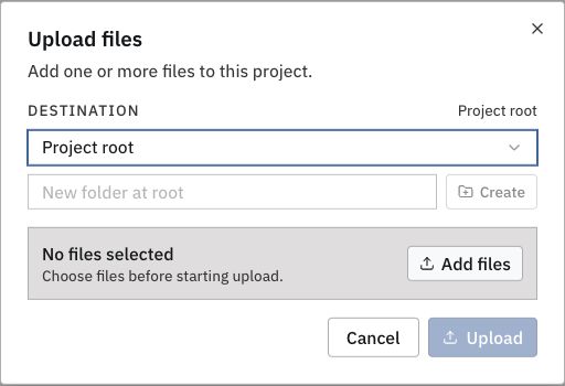 Upload files dialog with destination and file selection controls