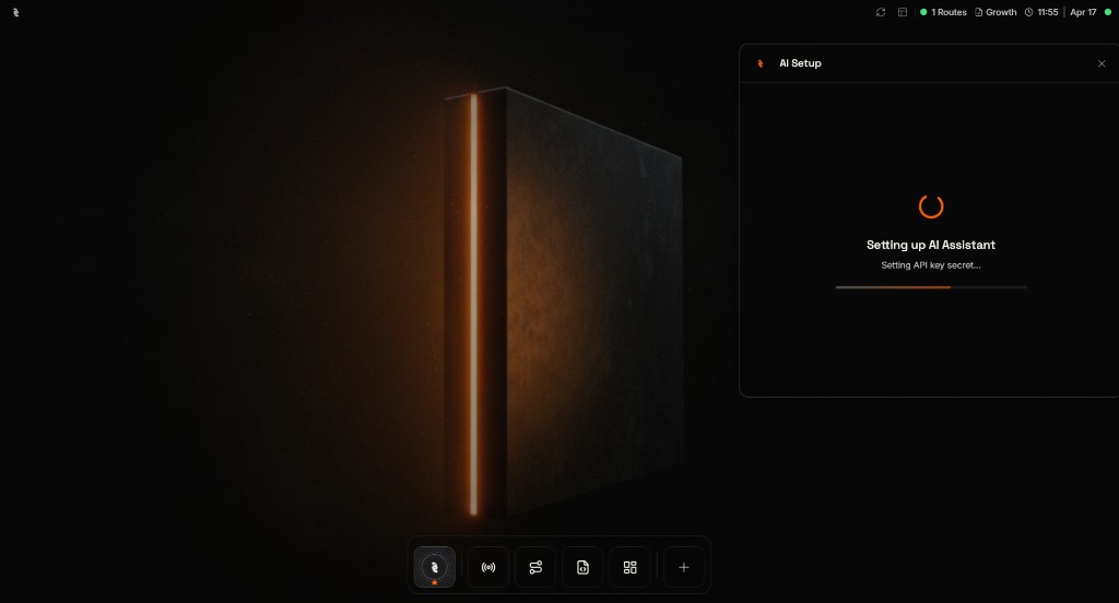 AI Setup wizard showing a Setting up AI Assistant progress indicator with Setting API key secret status