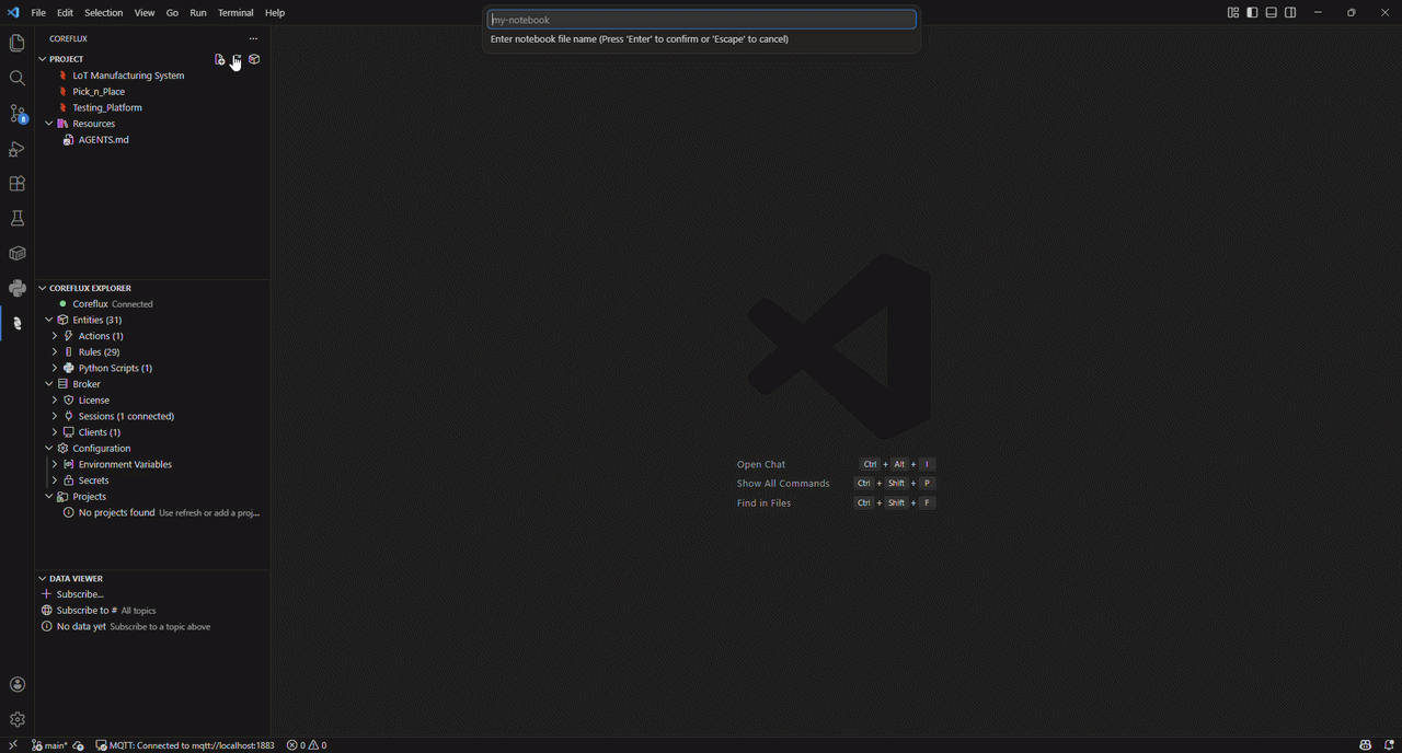 LoT Notebook: Create and deploy to broker from a code cell; success feedback and Coreflux Explorer update