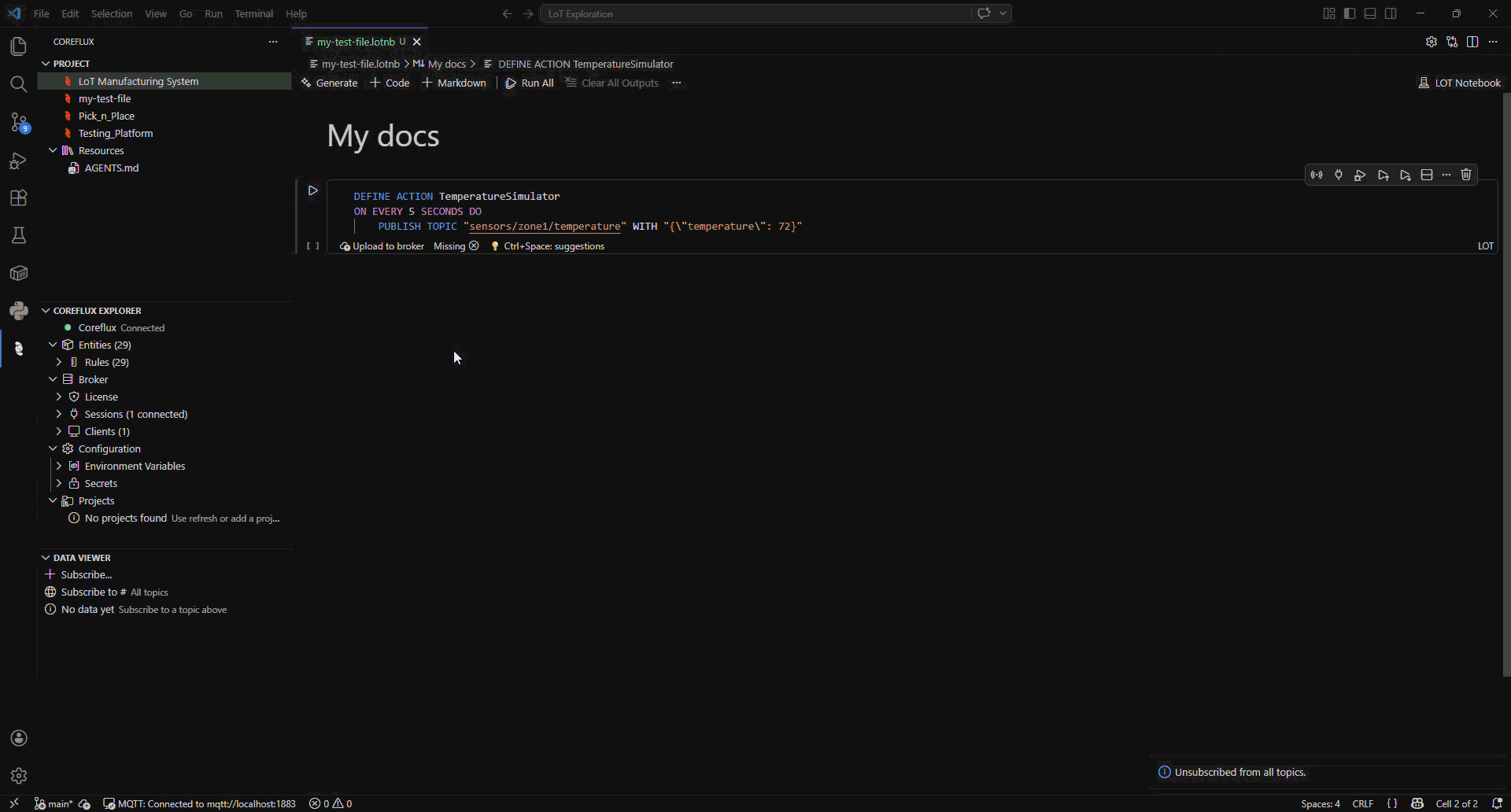 Animated walkthrough of clicking the Run button to deploy the action to the broker