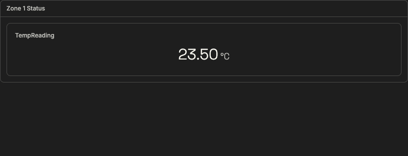 A titled Zone 1 Status card containing a temperature readout
