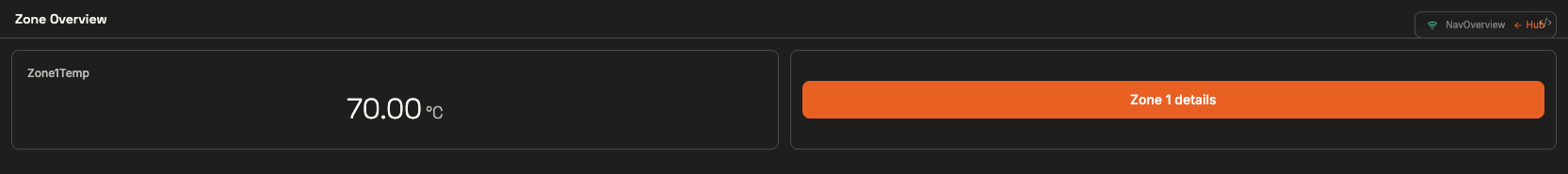 A Zone Overview panel with a temperature readout and a Zone 1 details button