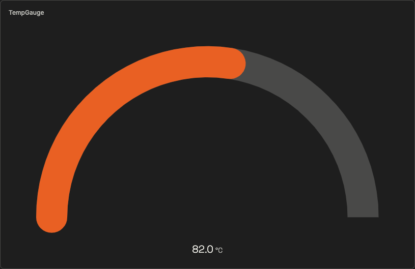 A radial temperature gauge with a 0 to 150 range reading a live value of 82 degrees